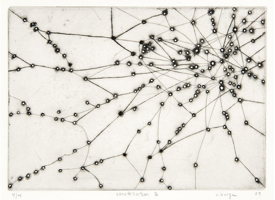 Victoria Burge, Constellation D, Etching and drypoint on drilled copper, 2009